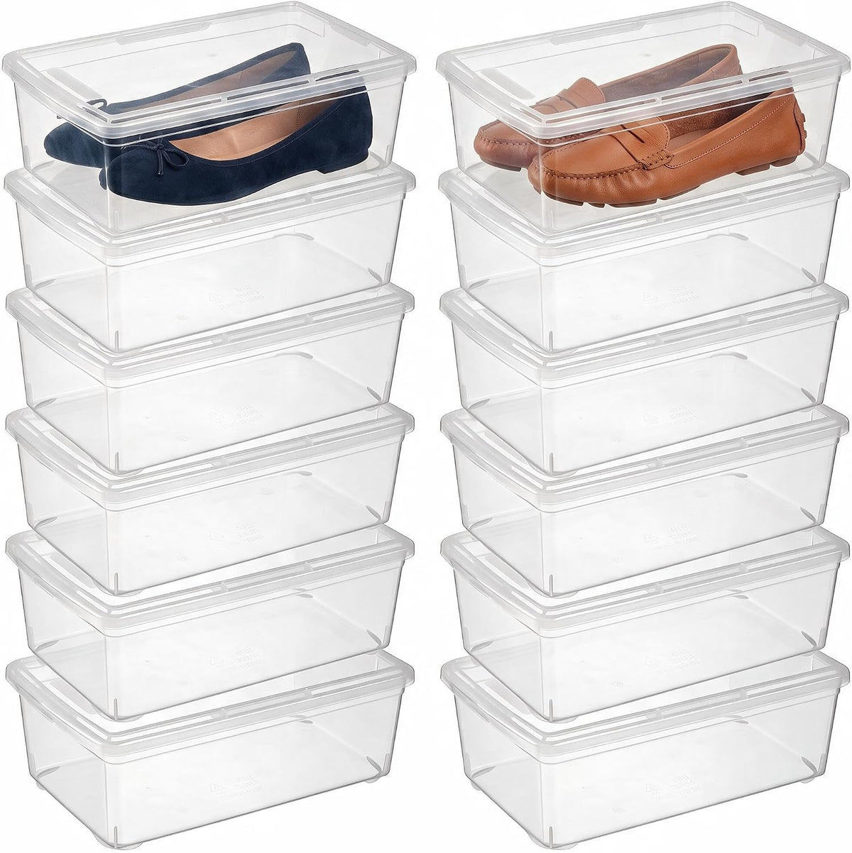 novelinks 12 Pack 6 Quart Clear Plastic Storage Bins with Lids, Shoe Boxes
