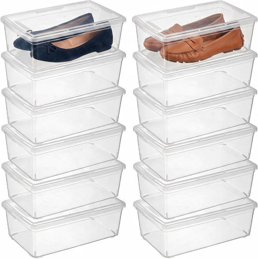 novelinks 12 Pack 6 Quart Clear Plastic Storage Bins with Lids, Shoe Boxes