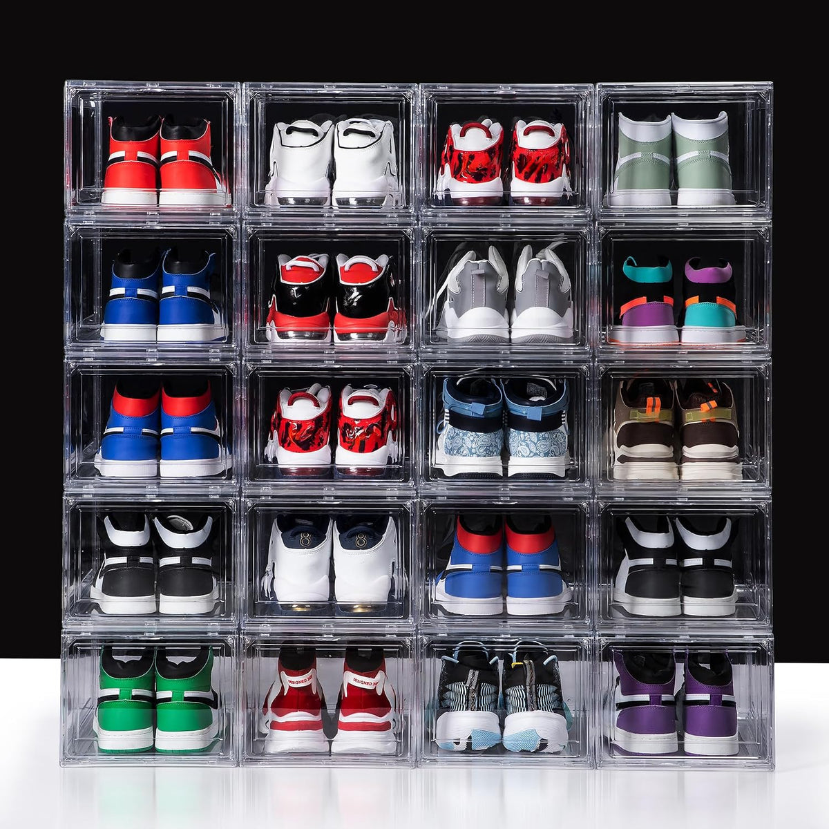 12 Pack Acrylic Shoe Boxes, Ultra Clear Shoe Boxes Stackable, Shoe Storage Box Sneaker Storage for Sneakerhead, Foldable Shoe Organizer with Magnetic Door, Professional Shoe Display Fits US Size 15