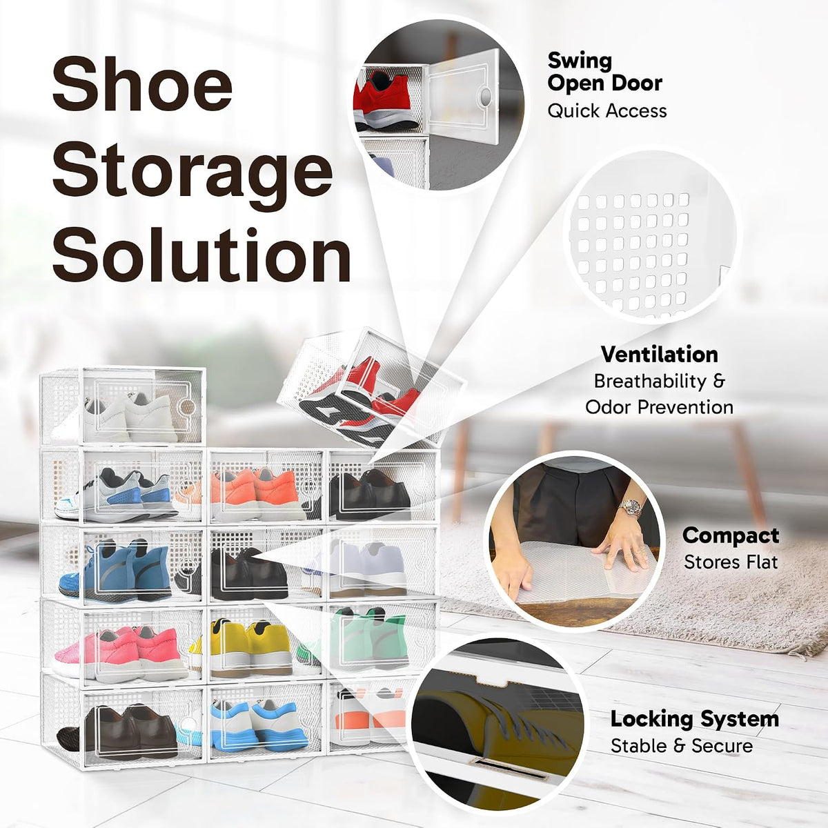 Reli. Shoe Boxes (14 Pack) | Clear Shoe Storage Boxes, Stackable & Compact