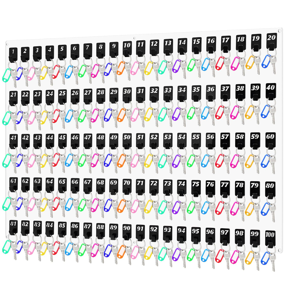 Beeveer Acrylic Key Holder Board with 30 Hooks, Wall Mount Organizer,Walnut