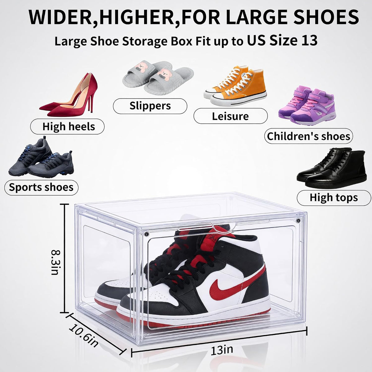 Large Clear Shoe Storage Boxes Stackable, 8 Pack Hard Plastic Shoe Storage Organizer with Magnetic Door, Shoe Container Sneaker Storage Display Case Fit up to US Size 13 Clear