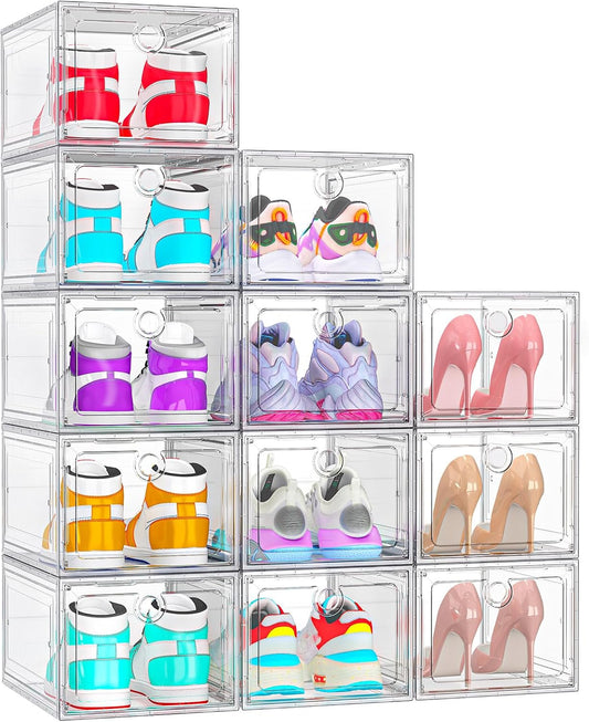 ARSTPEOE 12-Pack Shoe Storage Boxes Clear Magnetic Stackable