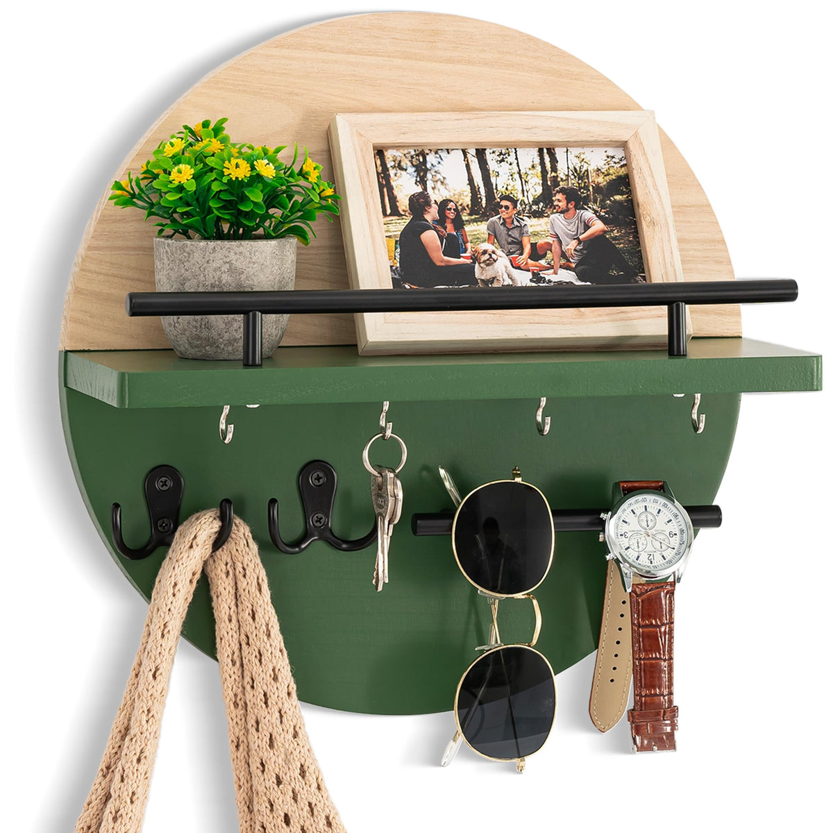 Key Holder Wall Mount with Shelf and Hooks, Mail Organizer for Wall, Black