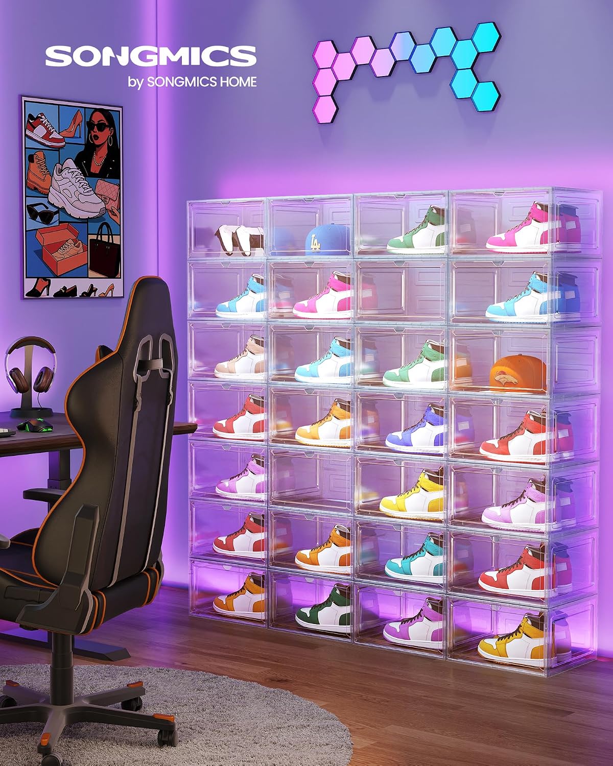 SONGMICS Shoe Boxes Set of 8, Fits Shoes up to US Size 12