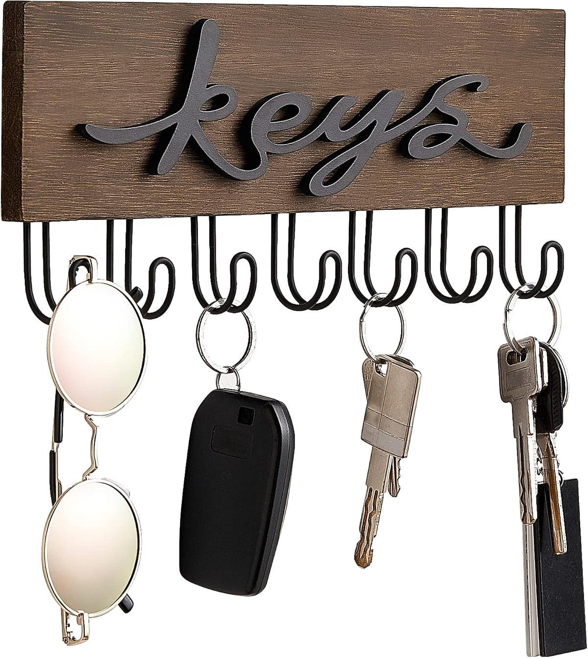 Mkono Key Holder Wall Mounted with 7 Hooks, Wood Key Hanger Home Decor