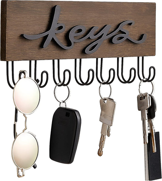 Mkono Key Holder Wall Mounted with 7 Hooks, Wood Key Hanger Home Decor