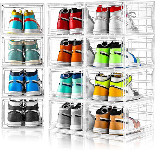 12 Pack Clear Shoe Storage, Stackable Shoe Organizer, Shoe Boxes for Closet