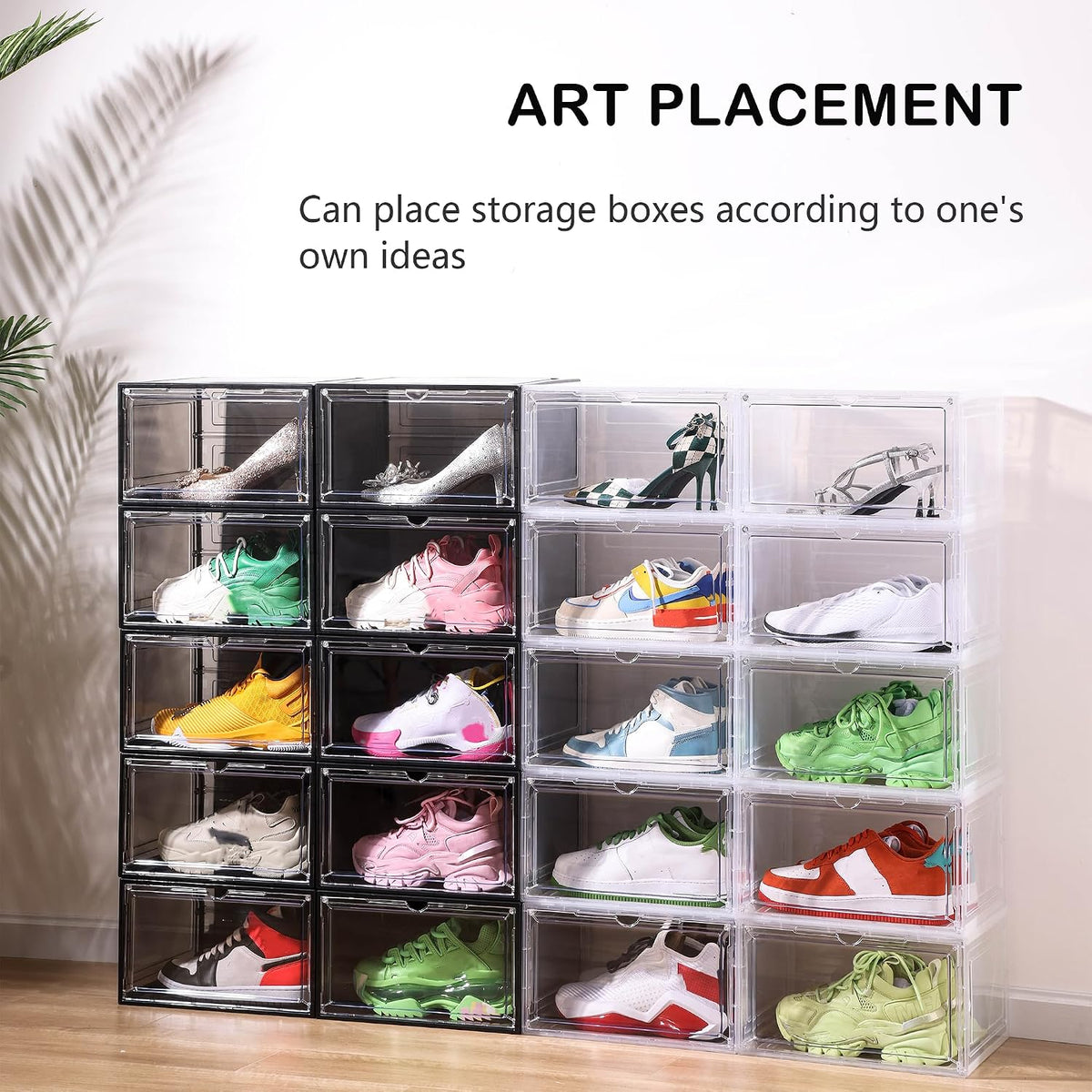 Attelite Large Shoe Boxes 8 Pack Drop Side Shoe Storage Containers Black