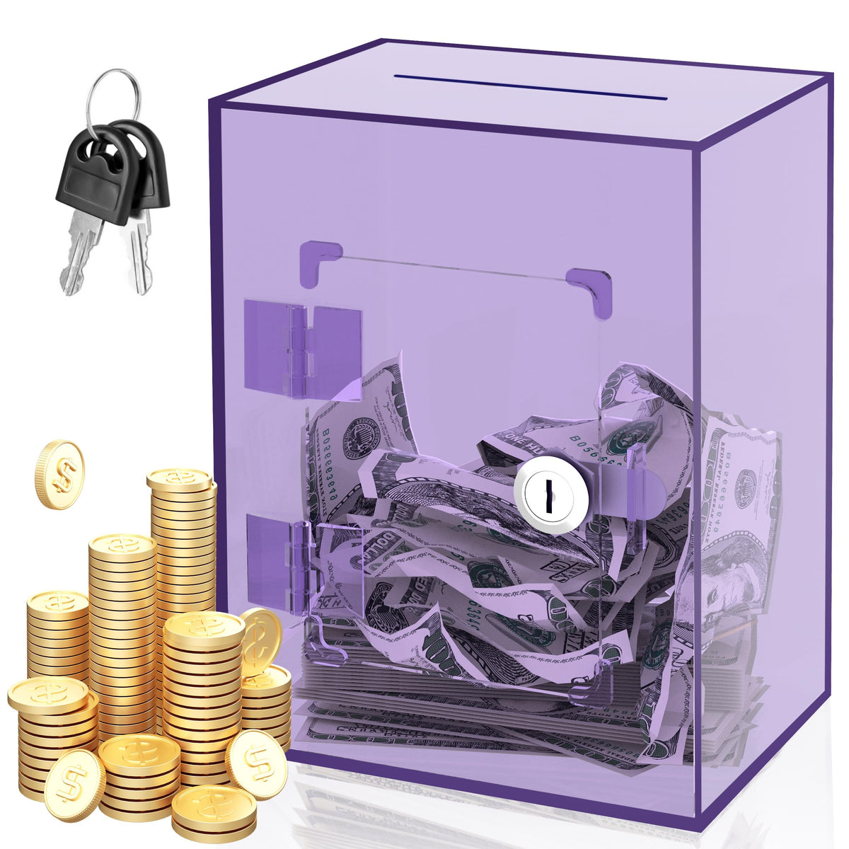 Large Acrylic Clear Piggy Bank, Money Saving Box for Cash Saving with Key, Openable Clear Acrylic Savings Jar for Adults Kid (Blue-Green)