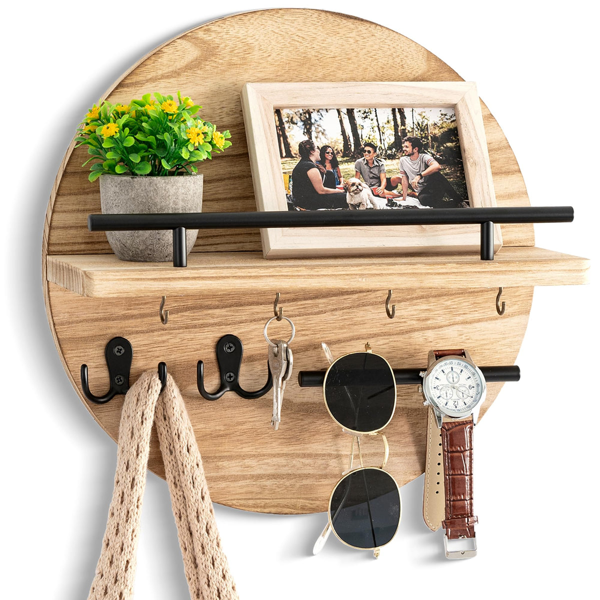 Key Holder Wall Mount with Shelf and Hooks, Mail Organizer for Wall