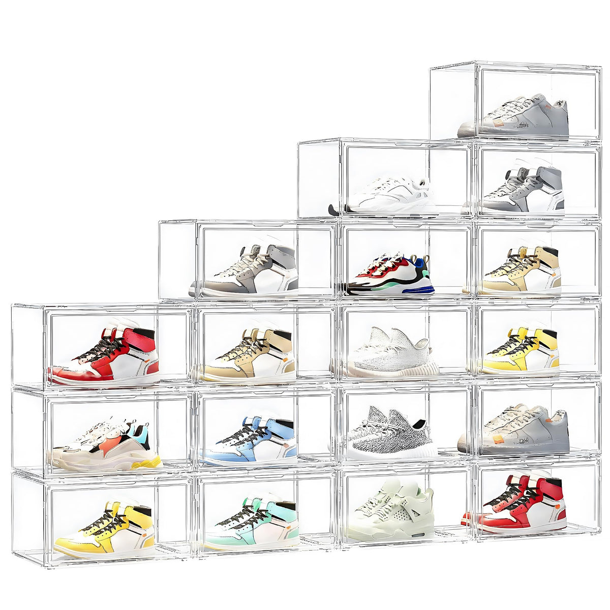MMBABY 12 Pack Acrylic Clear Shoe Boxes, Ultra Clear Stackable Sneaker Display Cases with Magnetic Door, Professional Grade Shoe Display Case for Sneakers & Boots, Fits Up to US Men's Size 15