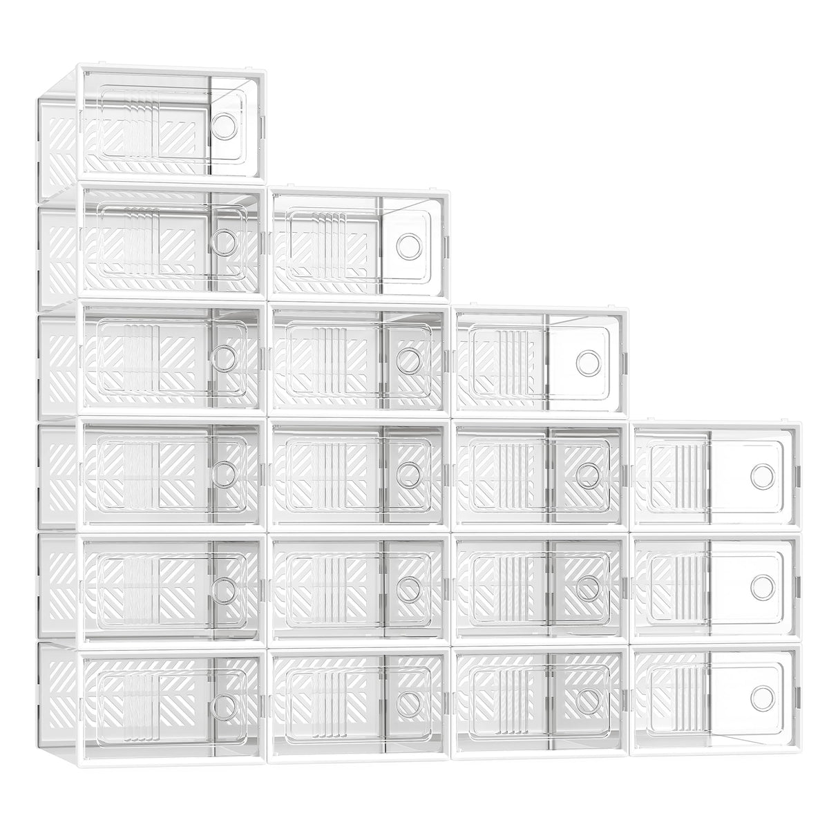 SONGMICS Stackable Shoe Boxes, Foldable, Ventilated Clear, Set of 12