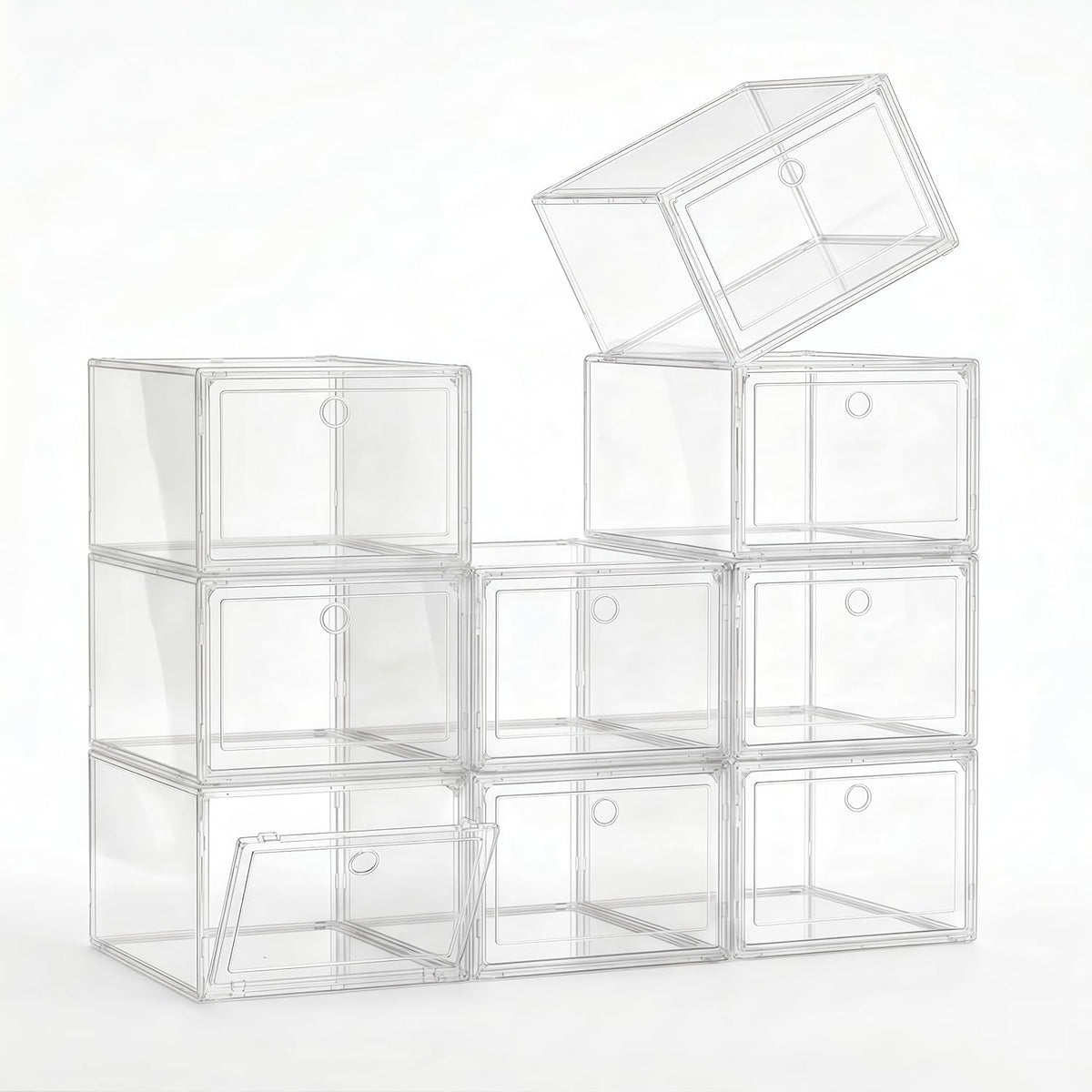 Clear Shoe Storage Boxes 9 Pack, Stackable Bins with Magnetic Doors