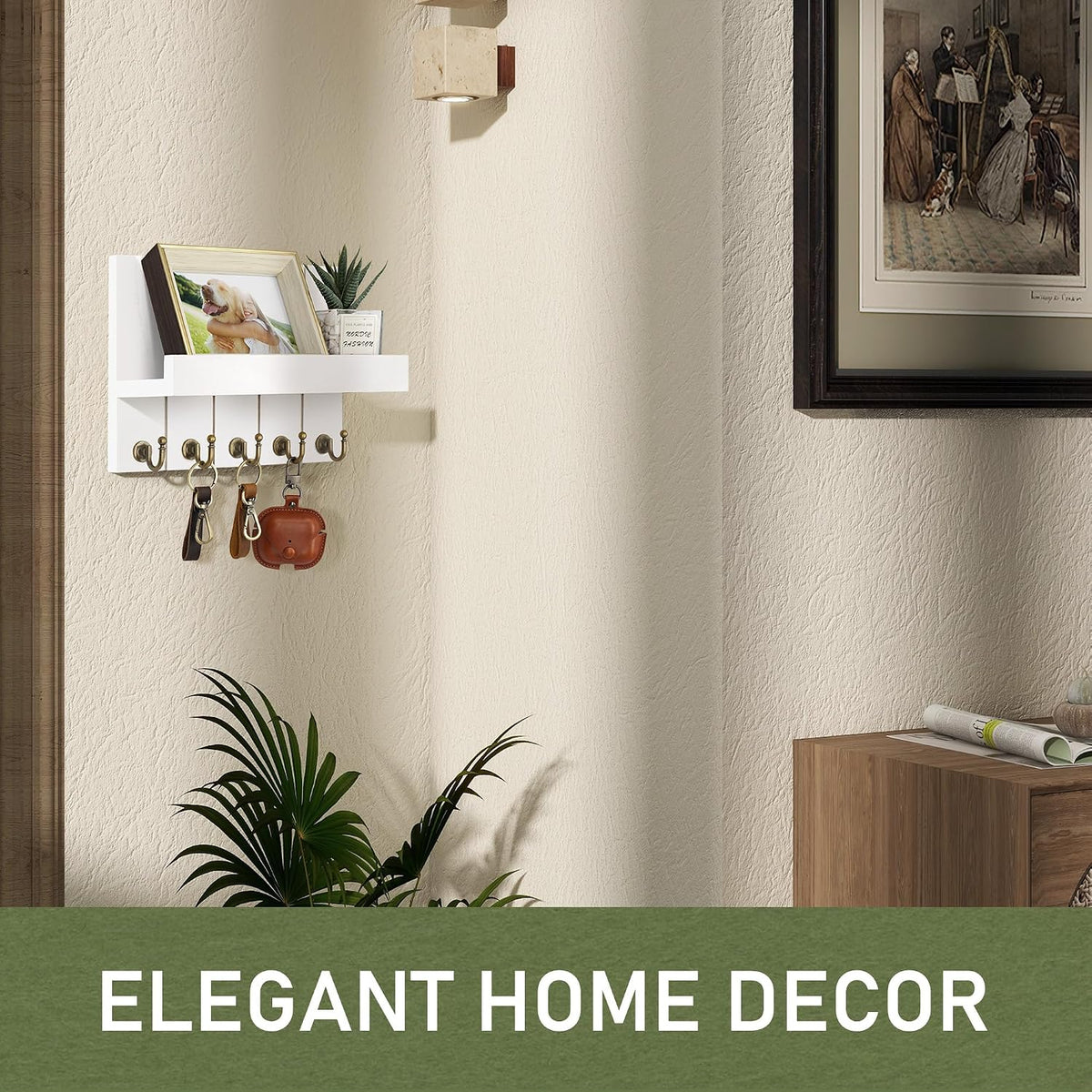 Rebee Vision Key Holder Wall Mount with 5 Key Hooks for Entryway, White