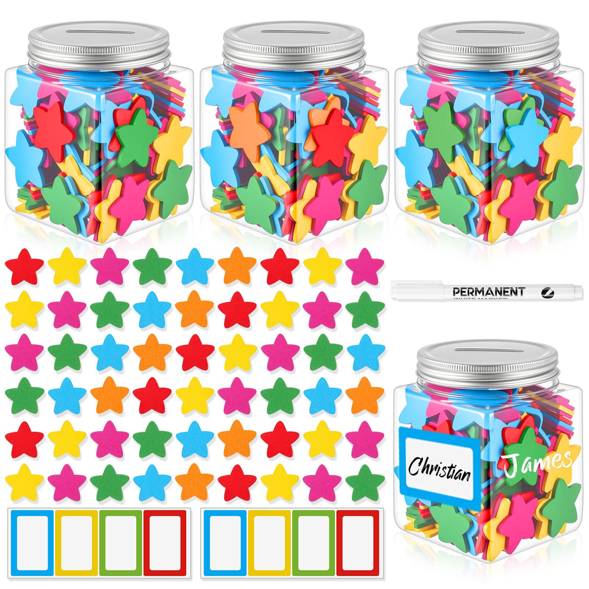 Roowest Star Reward Jars for Kids Classroom Behavior System,Vivid,Classic