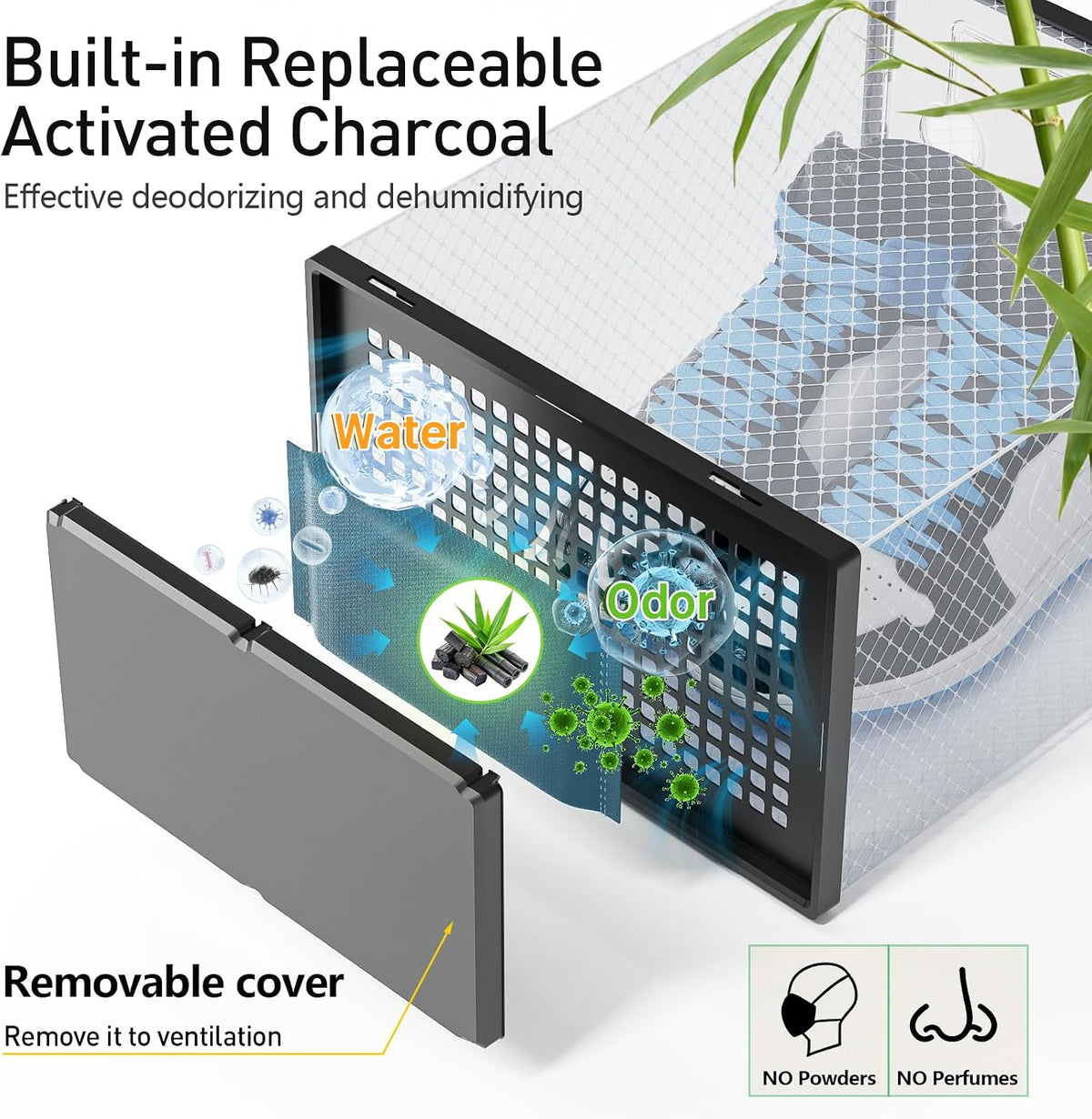 Kuject X-Large Shoe Storage Boxes with Activated Charcoal Packs for Closet