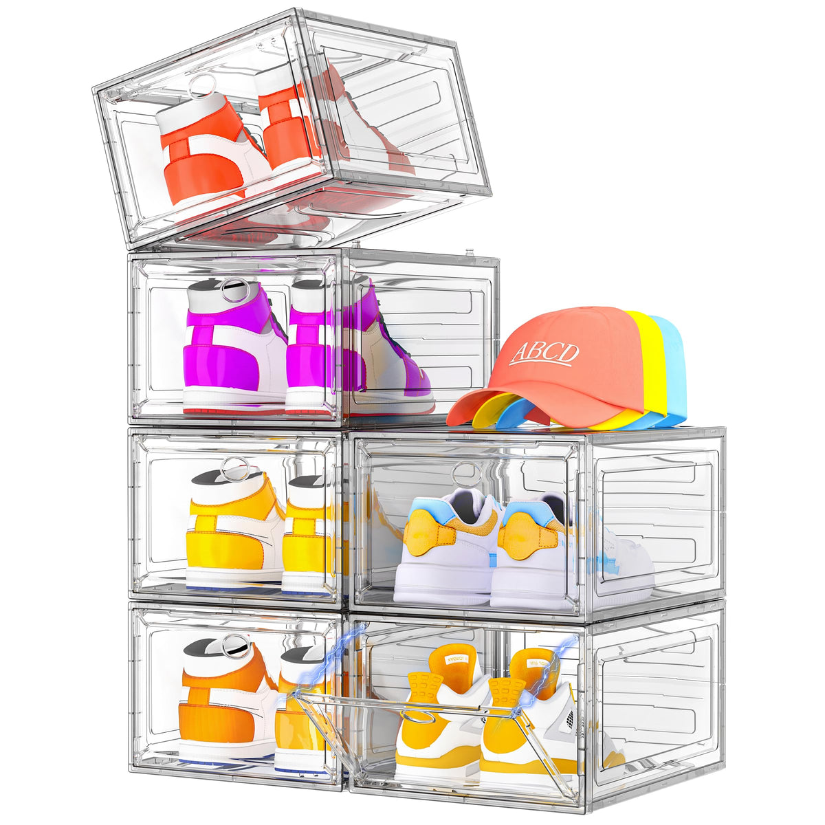 Large Thick Clear Shoe Organizer, Magnetic Door Stackable Shoe Storage Box