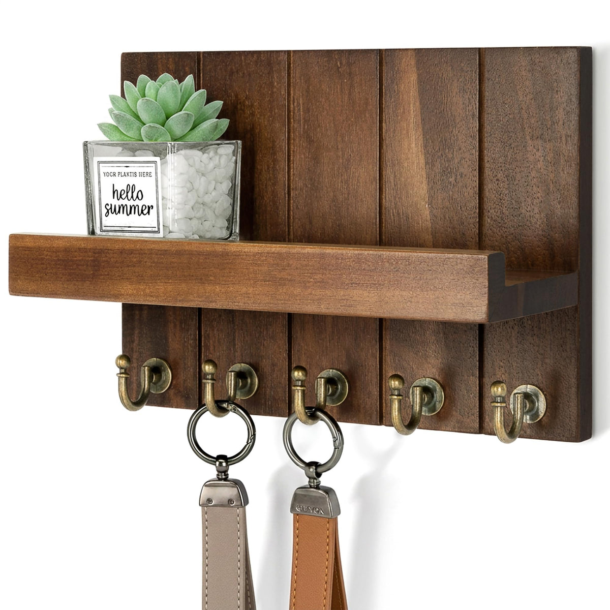 Rebee Vision Key Holder Wall Mount with 5 Key Hooks for Entryway, White