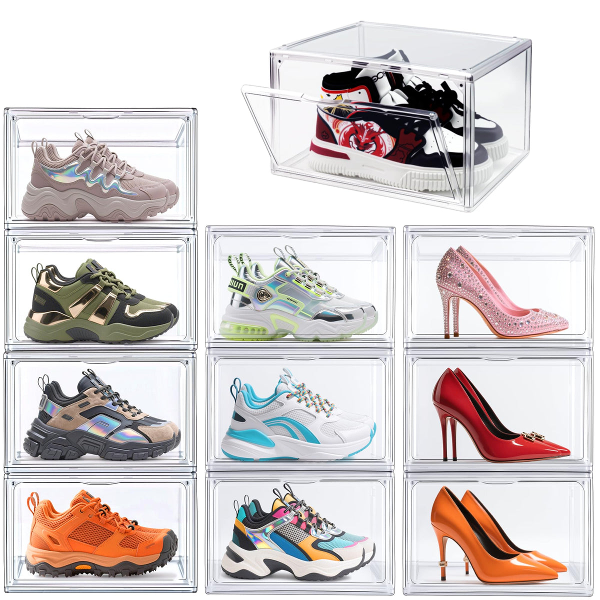 1 Pack Acrylic Shoe Boxes for Flat, Loafer & Small Space, Fits Size 12.5