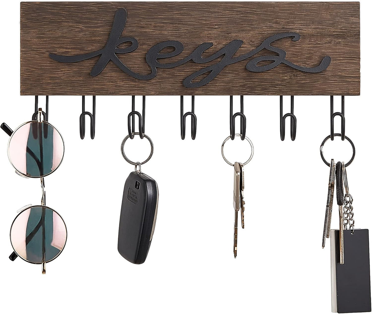 Mkono Key Holder Wall Mounted with 7 Hooks, Wood Key Hanger Home Decor
