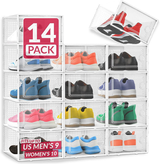 Reli. Shoe Boxes (14 Pack) | Clear Shoe Storage Boxes, Stackable & Compact