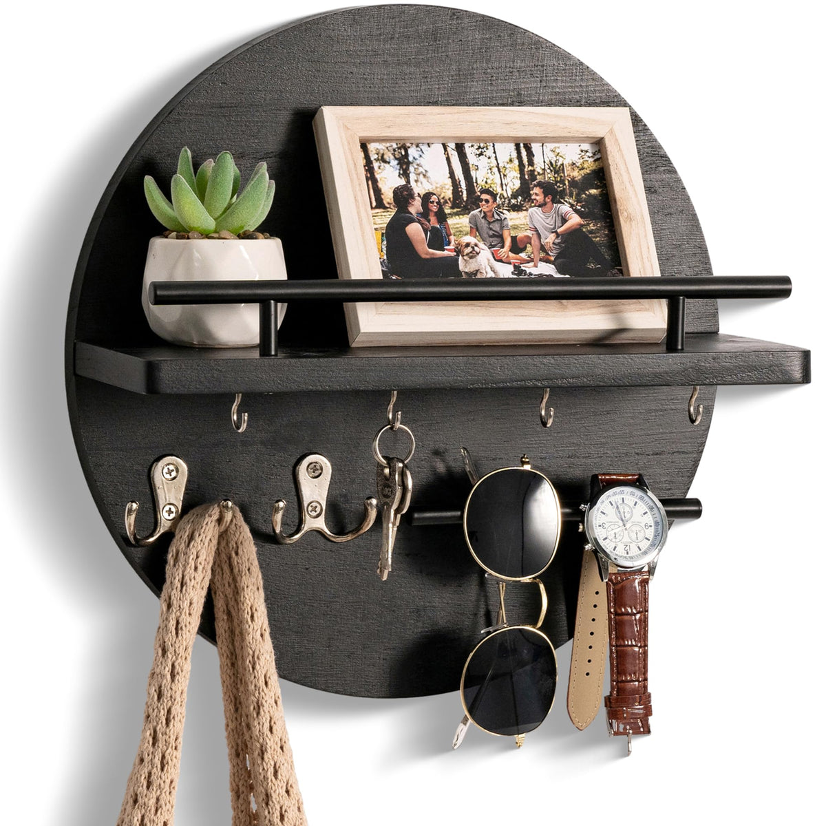 Key Holder Wall Mount with Shelf and Hooks, Mail Organizer for Wall