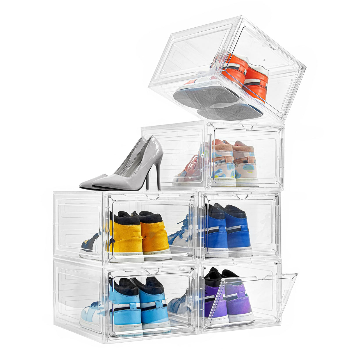 Attelite Clear Shoe Storage Boxes Stackable Shoe Organizer,Black,9Pack
