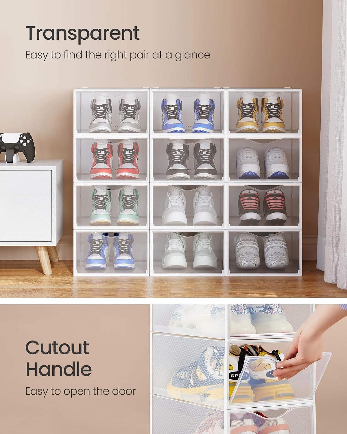 SONGMICS Shoe Boxes, Stackable Sneaker Containers for Closet, 12 Pack