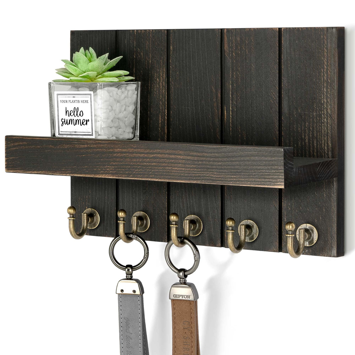 Rebee Vision Key Holder Wall Mount with 5 Key Hooks for Entryway, White