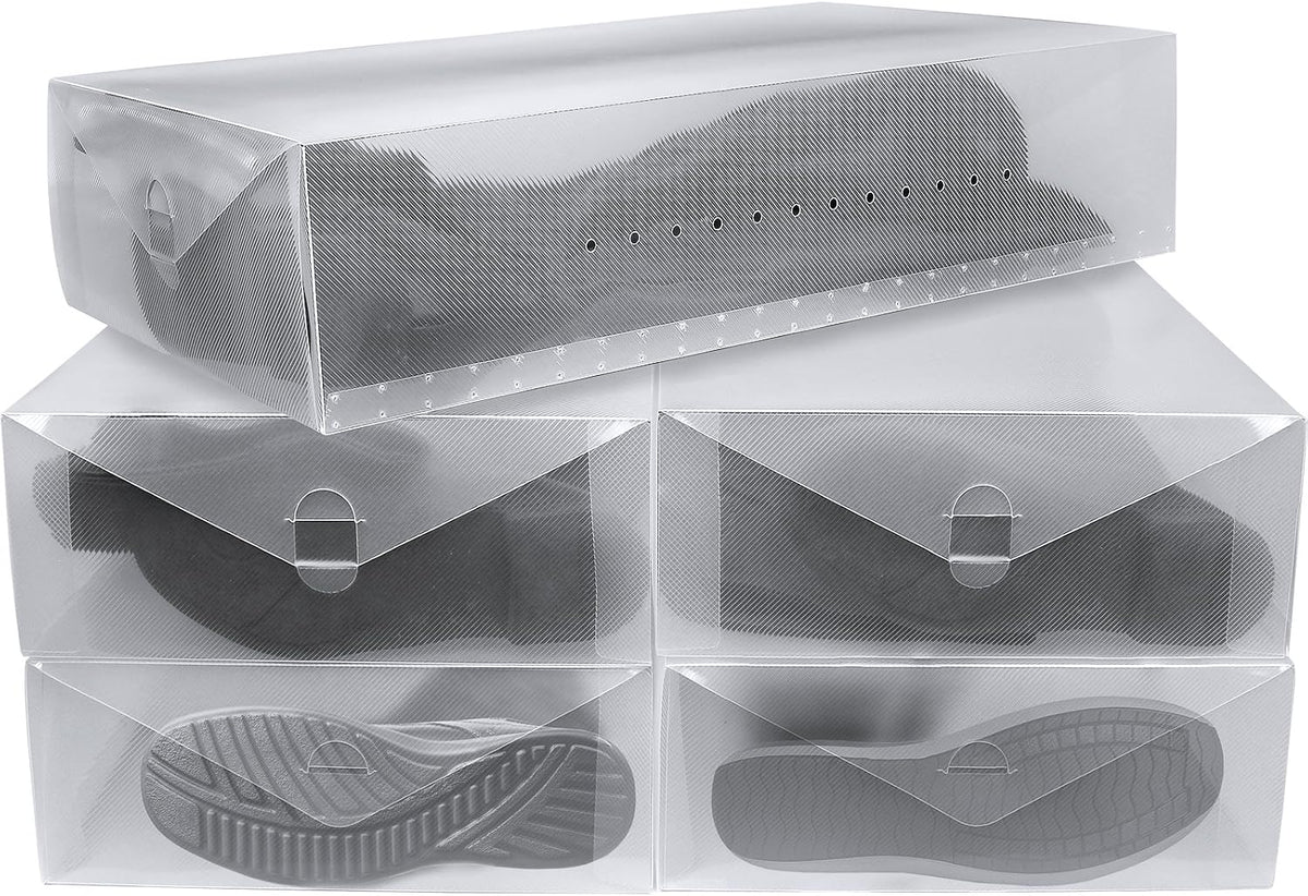 Greenco Clear Foldable Shoe Storage Boxes, 10 Pack. Stackable Heavy Duty Plastic Shoe Storage Boxes, Shoe Box Organizers