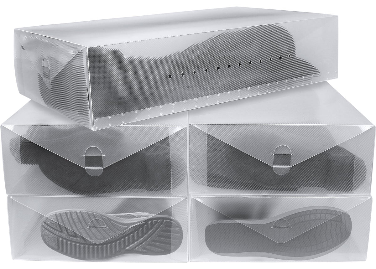 Greenco Clear Foldable Shoe Storage Boxes, 10 Pack. Stackable Heavy Duty Plastic Shoe Storage Boxes, Shoe Box Organizers