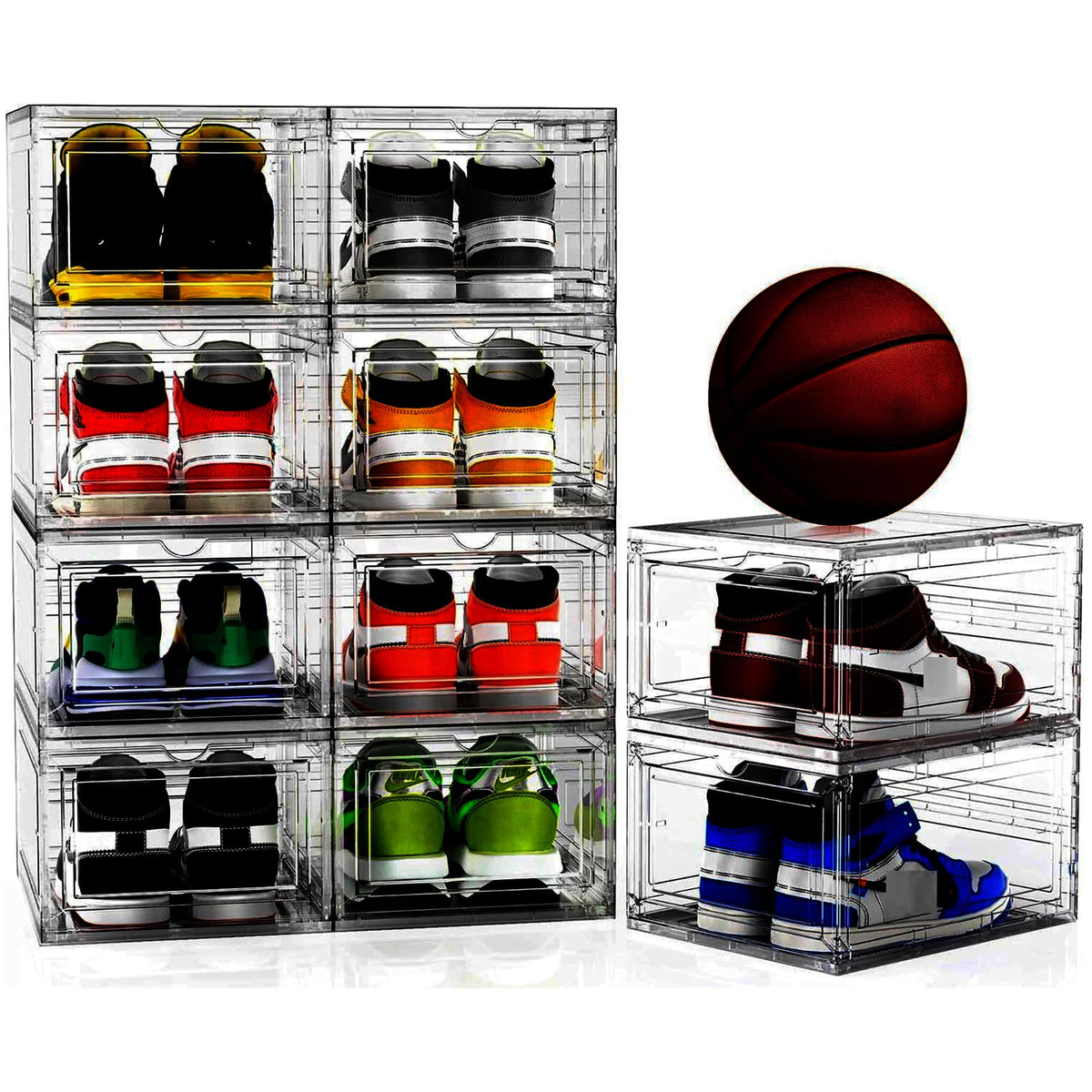 10 Pack Thickened Plastic Clear Stackable Shoe Box Organizer, White