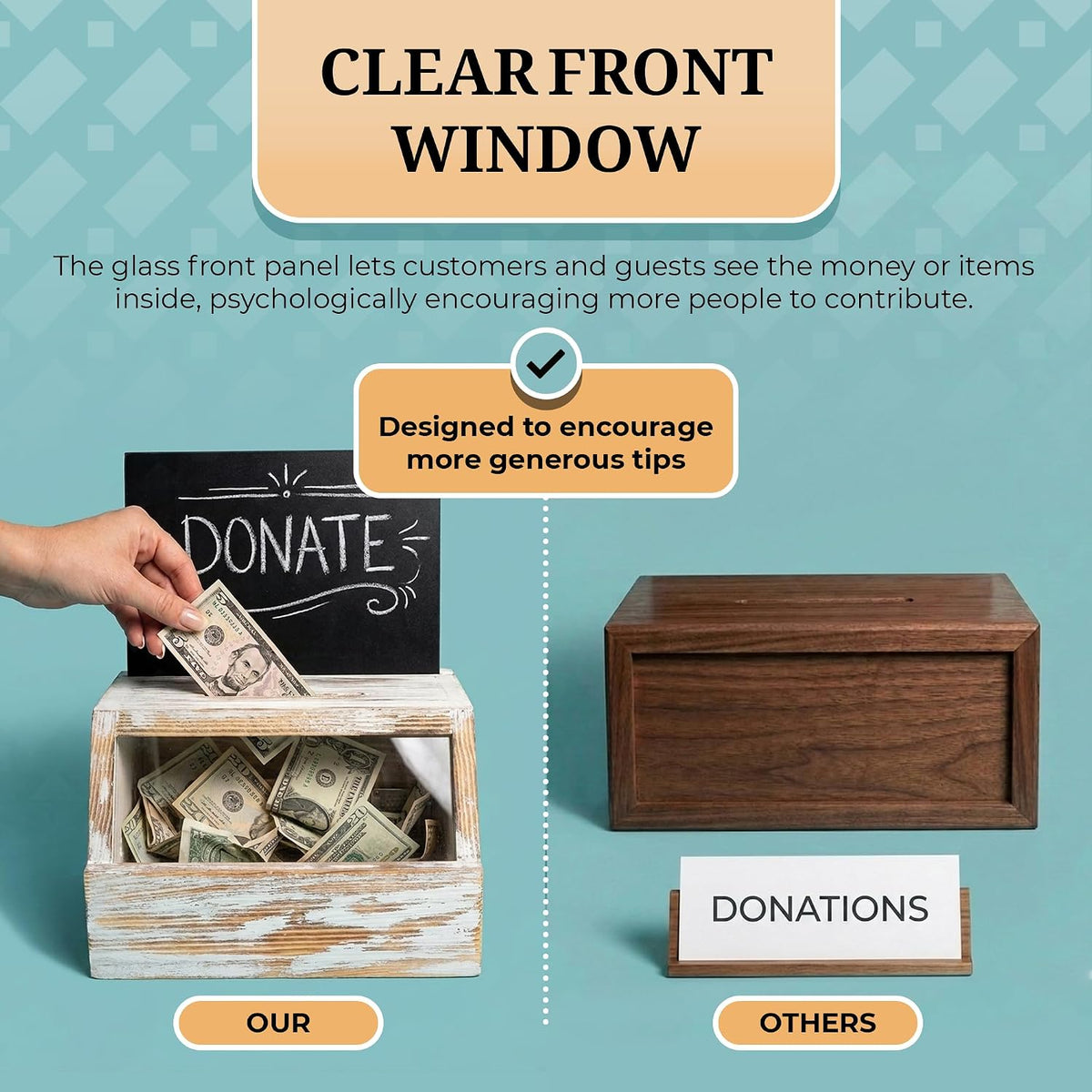 Tip Jar with Lock and Key – Wooden Cash Box for Bar, Cafe and Food Truck