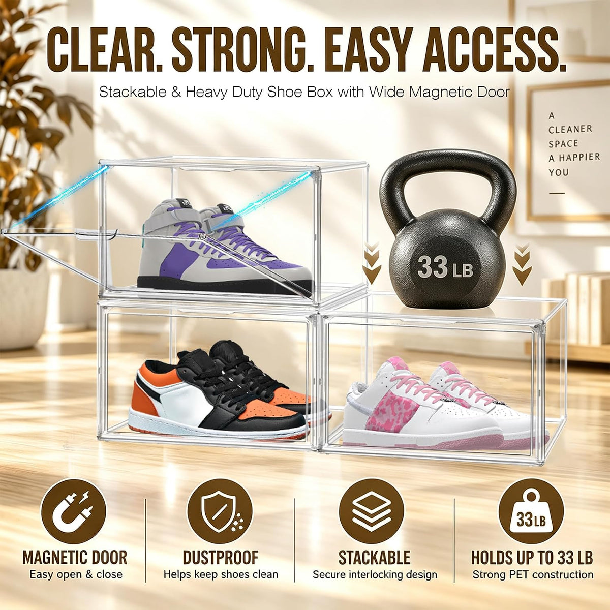 Heavy Duty Acrylic-Look Shoe Box, Size 13, Stack Everyday Footwear Storage
