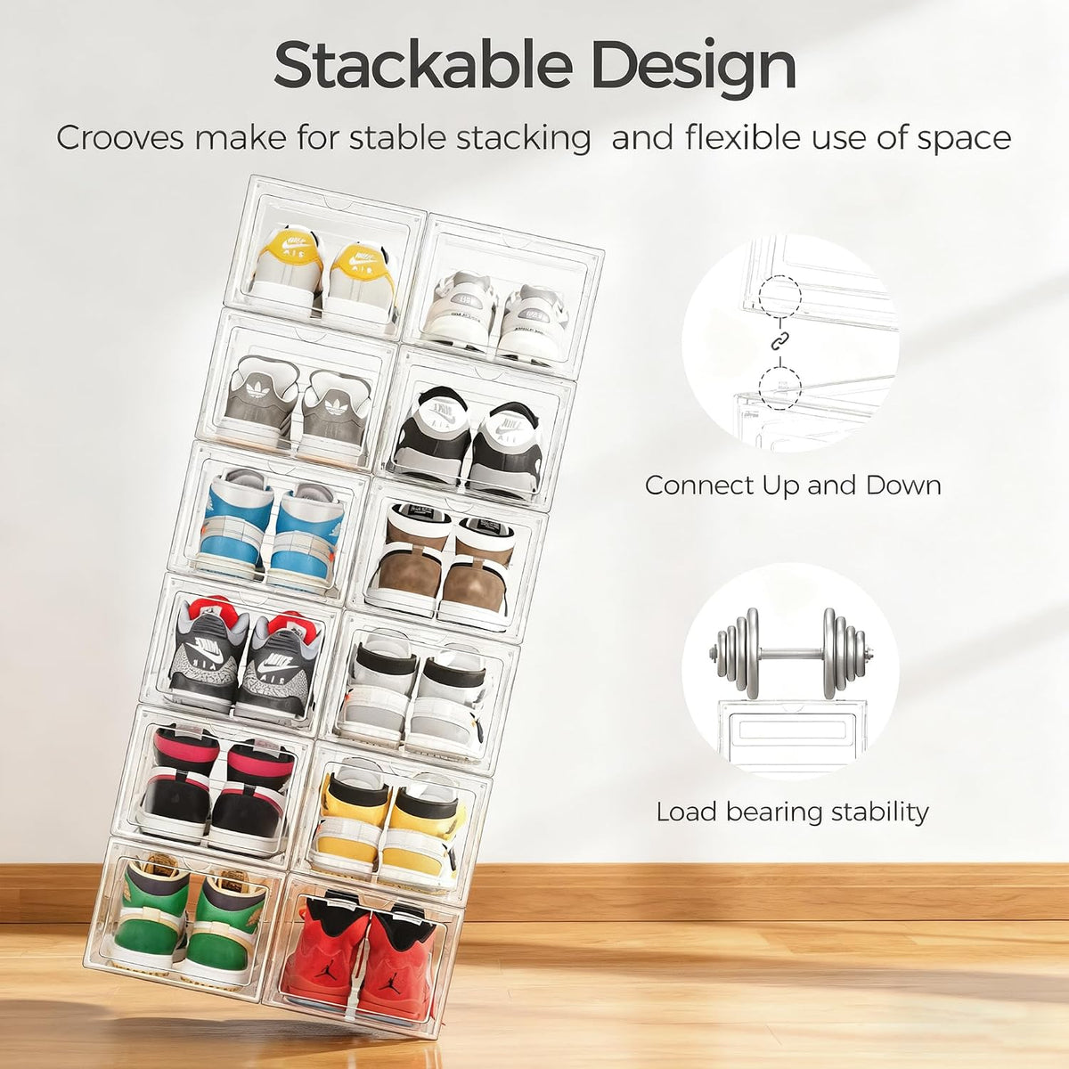Pinkpum Upgraded Hard Shoe Storage Box 12 Pack XL Clear Shoe Organizer