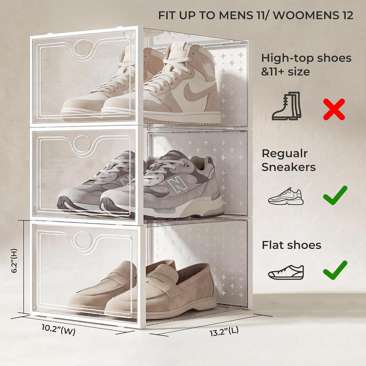 Pinkpum 15 Pack X-Large Shoe Storage Boxes, Shoe Organizer Clear Stackable