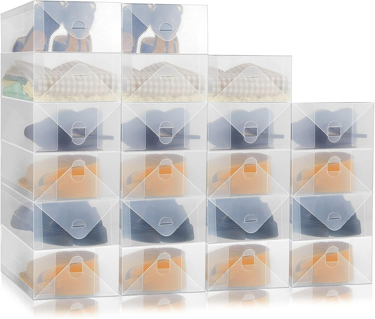 Sintuff 20 Pcs Clear Shoe Boxes Plastic Stackable, 11.8 x 7.5 x 3.7 Inches
