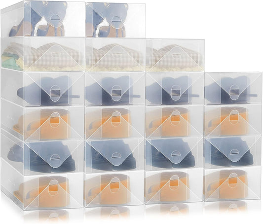 Sintuff 20 Pcs Clear Shoe Boxes Plastic Stackable, 11.8 x 7.5 x 3.7 Inches