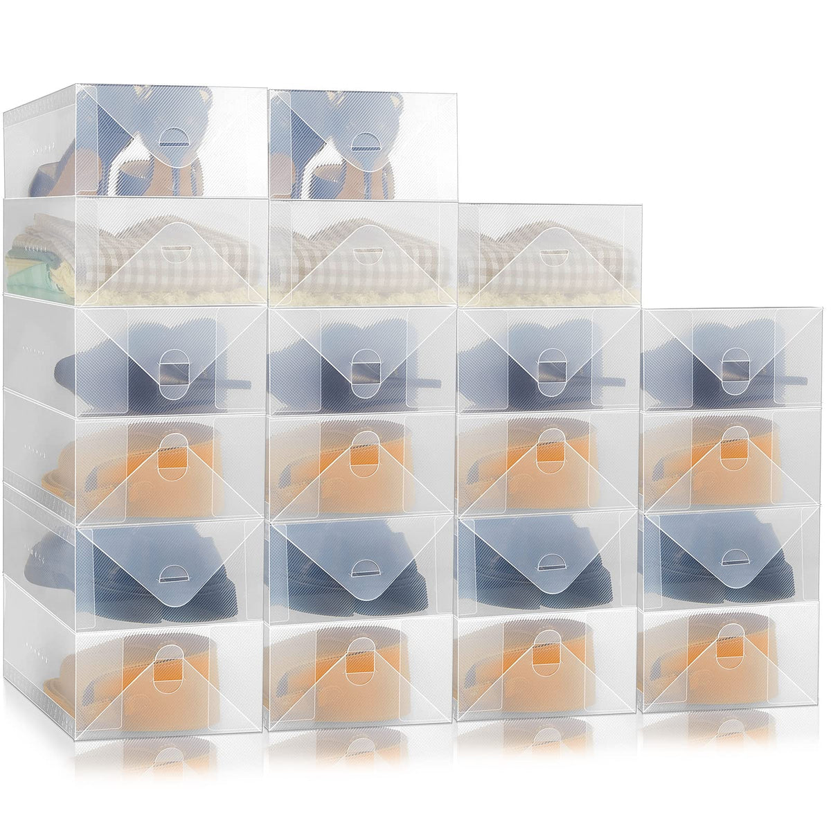 Sintuff 20 Pcs Clear Shoe Boxes Plastic Stackable, 11.8 x 7.5 x 3.7 Inches