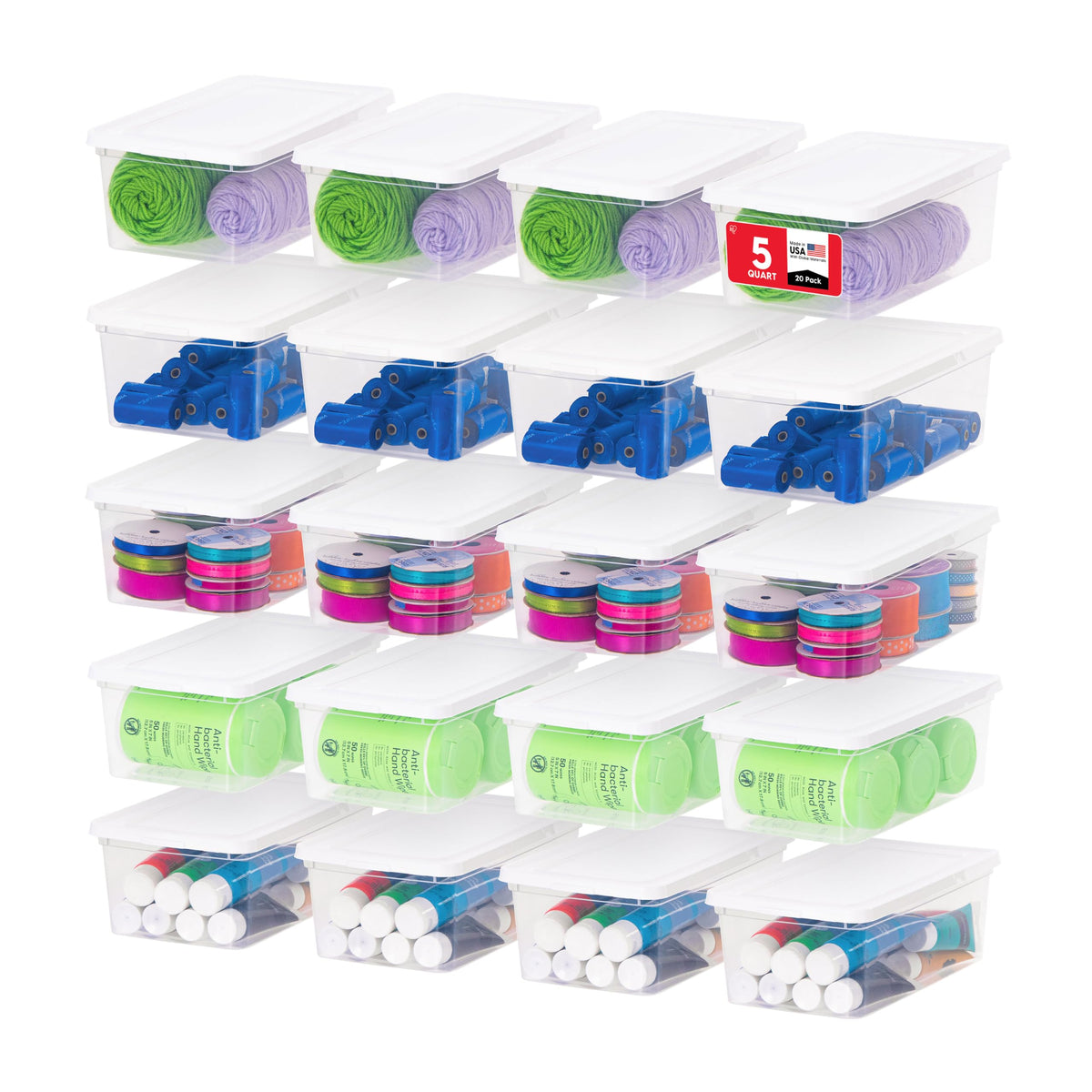 IRIS USA 20-Pack 6 Qt Storage Bins with Lids, Clear, Stackable