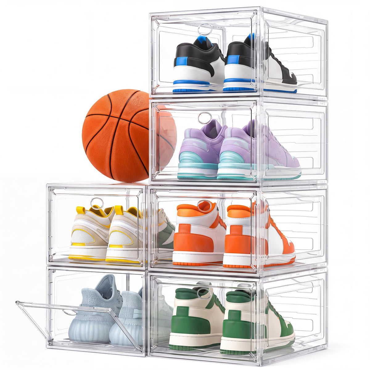 Sturdy Stackable Shoe Box,Clear Shoe Organizer with Magnetic Door