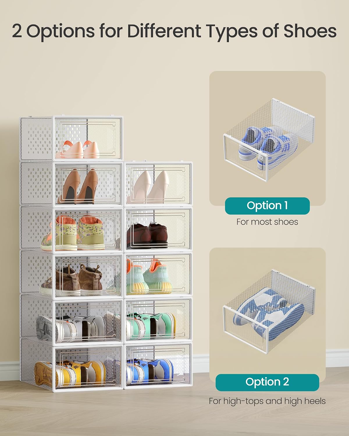 SONGMICS Shoe Boxes, Clear Plastic Sneaker Box, Pack of 15