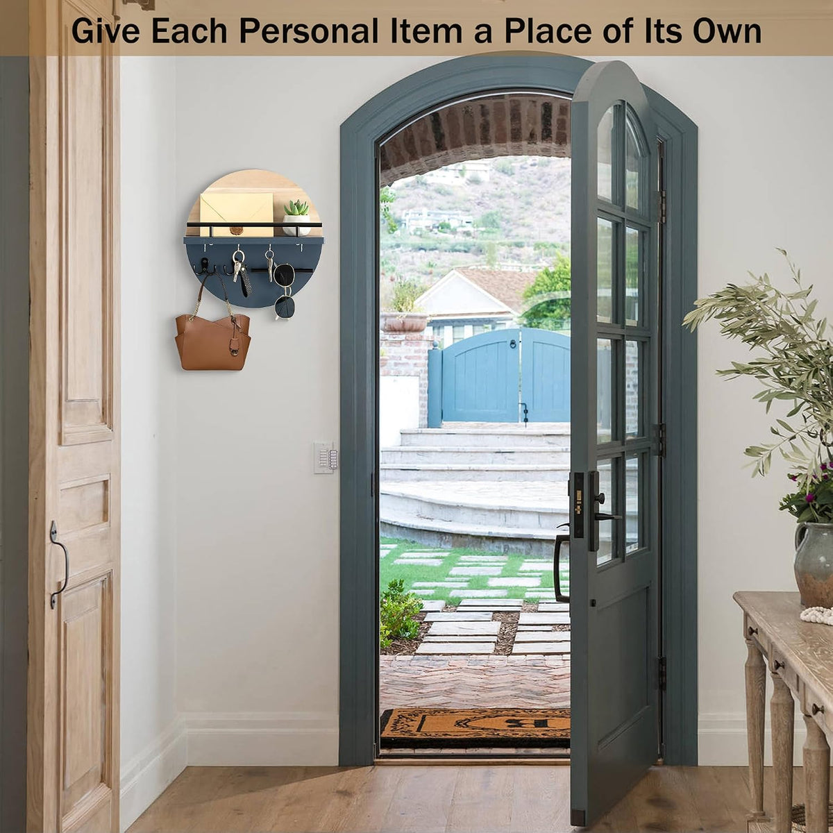 Key Holder Wall Mount with Shelf and Hooks, Mail Organizer for Wall
