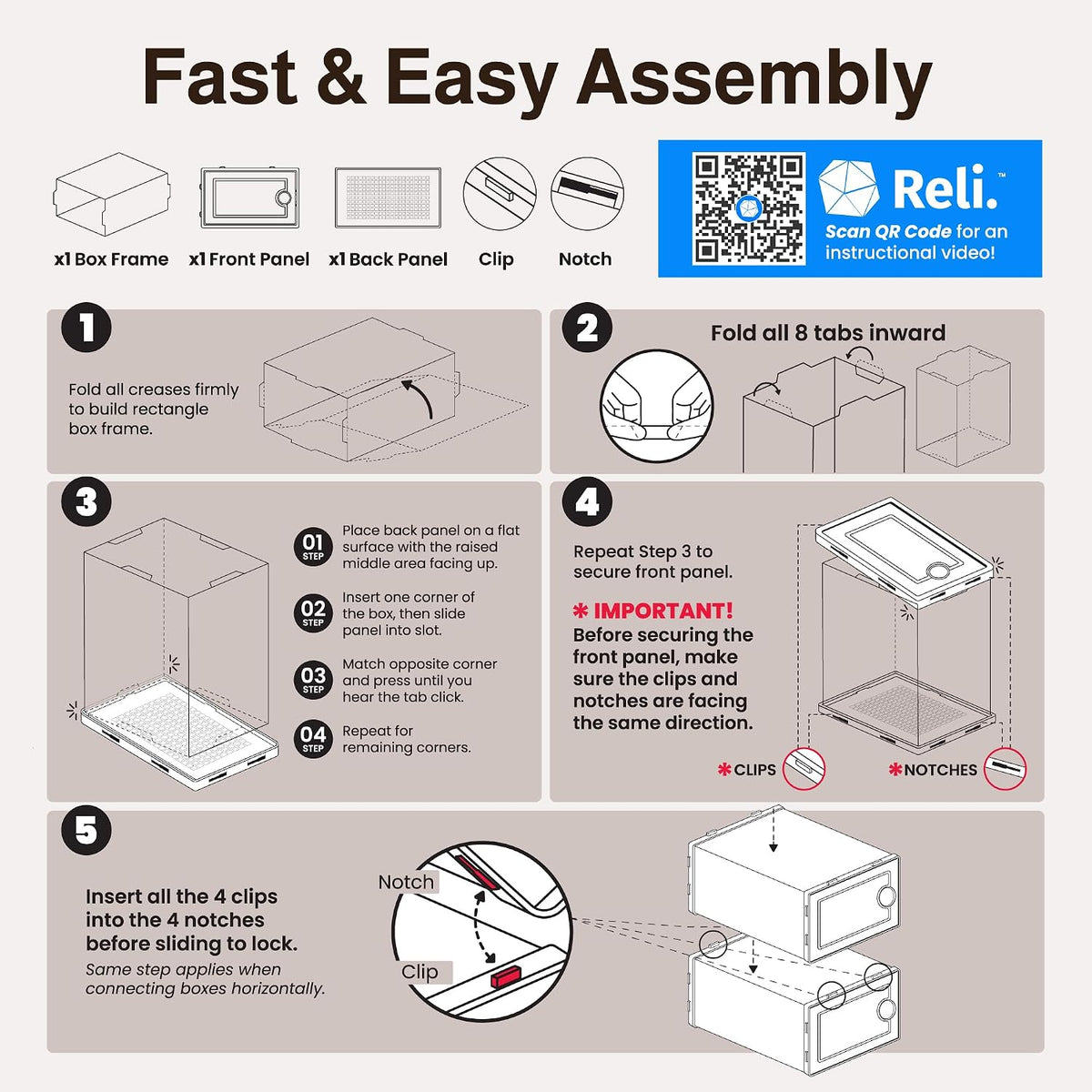 Reli. Shoe Box (7 Pack) | Clear Storage Shoe Box Stackable & Compact