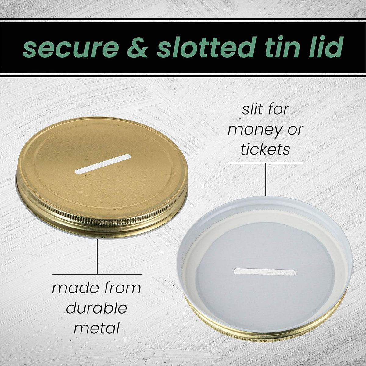 Large Coin Bank Jar with Slotted Gold Lid Holds Over $1,450 in Coins- Used for Piggy Bank and Raffle Ticket Drawing - Glass Money Jar Made in USA - Half Gallon
