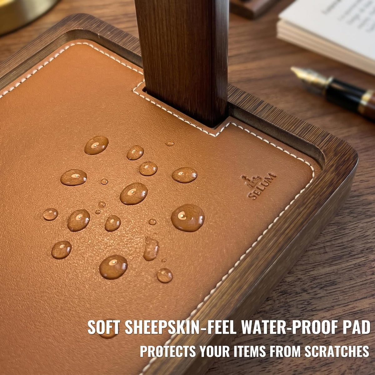 Bamboo Valet Tray with Hooks- Men's EDC Key Tray