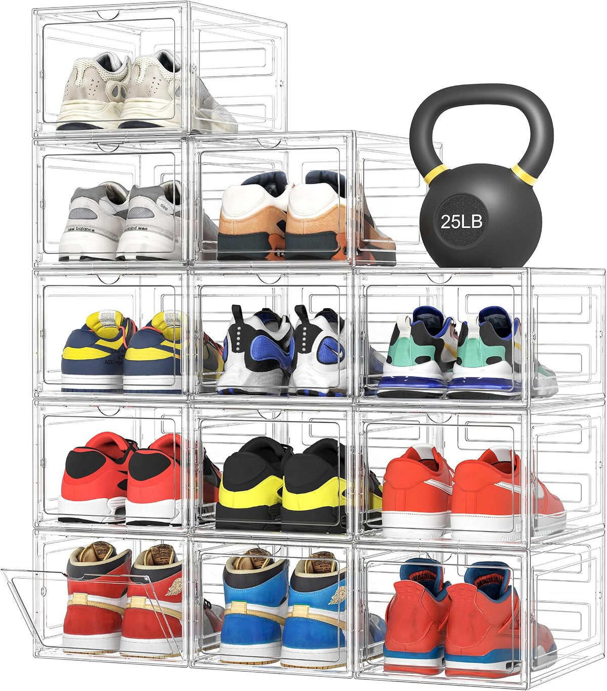 Pinkpum Upgraded Hard Shoe Storage Box 12 Pack XL Clear Shoe Organizer