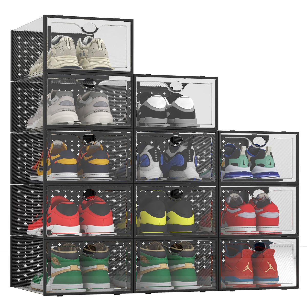 Pinkpum XXL 12 Pack Shoe Storage Box Clear Plastic Stackable Shoe Organizer