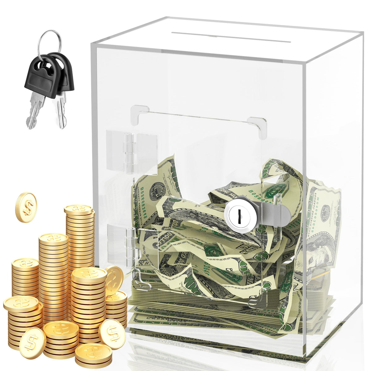 Large Acrylic Clear Piggy Bank, Money Saving Box for Cash Saving with Key, Openable Clear Acrylic Savings Jar for Adults Kid (Blue-Green)
